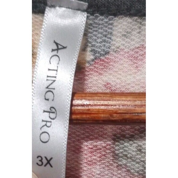 Acting Pro Woman Dress/Tunic Plus Size 3XL Gray Long Sleeve Floral Midi Boho - Picture 5 of 7